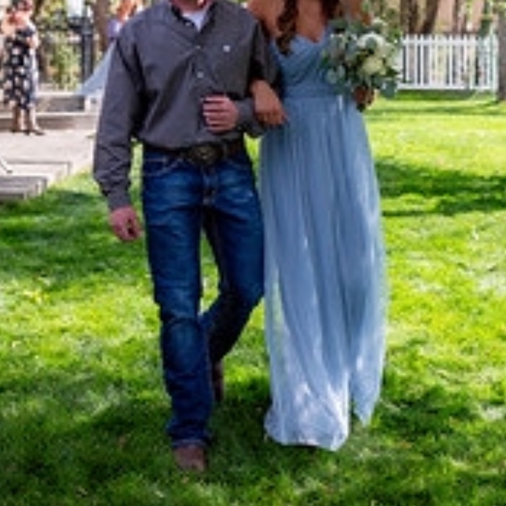 Dusty blue birdy grey bridesmaid dress